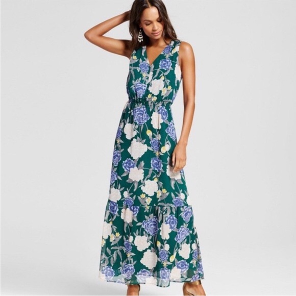 Merona Teal and Lavender Floral Maxi Dress - Picture 1 of 5
